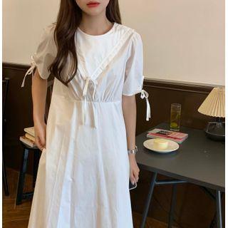 Short-sleeve Drawstring Plain Loose Fit Dress