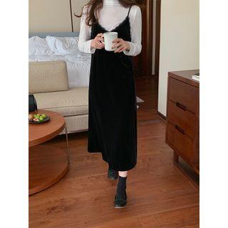 Lace Trim Midi Overall Dress