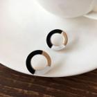 Circle Stud Earring 1 Pair - Stud Earring - Circle - Black & White & Gold - One Size