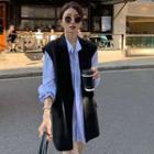 Long Sleeve Striped Shirt / One Button Vest / Set