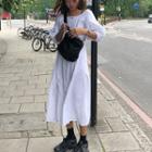 Lantern-sleeve Midi A-line Dress White - One Size
