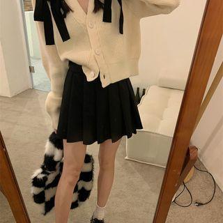 Bow Button-up Knit Cardigan Almond - One Size