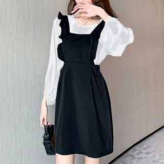 Set: Puff-sleeve Top + Jumper Dress