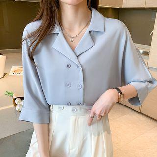 Elbow-sleeve Double-breasted Shirt