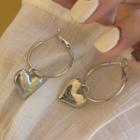 Heart Hoop Earring 1 Pair - Hoop Earring - S925silver - Silver - One Size