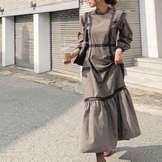 Lace-trim Check Tiered Dress Black - One Size