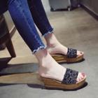 Wedge Sequined Slide Sandals