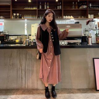 Midi Shirt Dress / Single Breasted Vest