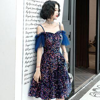 Cold-shoulder Sequined Mini A-line Cocktail Dress