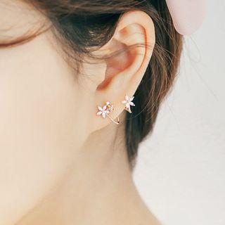 925 Sterling Silver Rhinestone Flower Cuff Earring