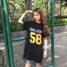 Set: Printed Short-sleeve T-shirt Dress + Mesh Short-sleeve Dress
