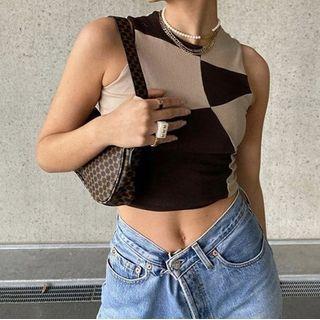 Sleeveless Two Tone Crop Top