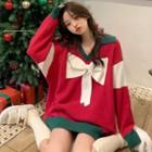 Christmas Bow Knit Sweater Red - One Size
