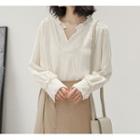 Long-sleeve Plain Ruffled Shirt Almond - One Size