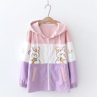 Rabbit Print Hooded Zip-up Jacket