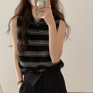 Mock-neck Striped Sweater Vest Stripes - One Size
