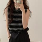 Mock-neck Striped Sweater Vest Stripes - One Size