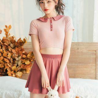 Set: Crop Swim Top + Button + Skirt