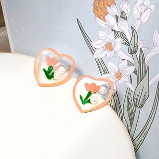 Heart Faux Pearl Resin Dangle Earring 1 Pair - E2725-2 - Orange - One Size