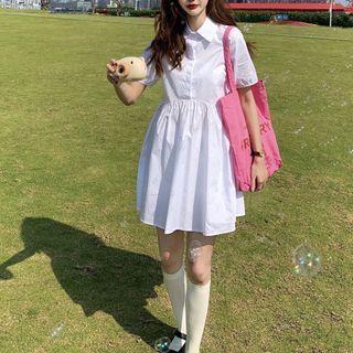 Polo Collar Puff Sleeve Dress