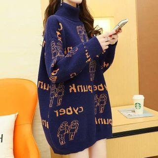 Long-sleeve High-neck Medium Long Knit Sweater