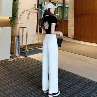 Short-sleeve Cutout Back T-shirt / Wide-leg Pants