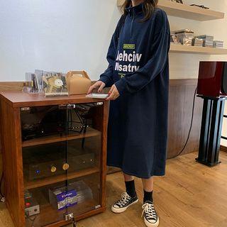 Letter Print Zip Placket Midi Sweatshirt Dress