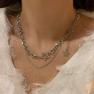 Star Rhinestone Alloy Necklace My30804 - Silver - One Size