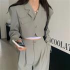 Plain Crop Blazer / Loose-fit Dress Pants - 2 Colors