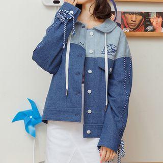 Rope-detail Color-block Denim Jacket