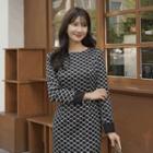 Padded-shoulder Patterned H-line Dress