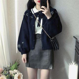 Bishop-sleeve Embroidered Cardigan