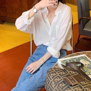 Pocket-front Long-sleeve Oversize Shirt