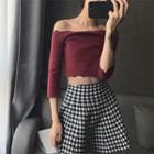 Off-shoulder Cropped Elbow-sleeve Top