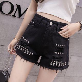 Ripped Studded Denim Shorts