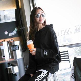 Hooded Letter Print Top Black - One Size