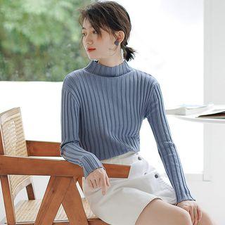 Mock Neck Knit Top Fog Blue - One Size