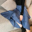 Asymmetrical Midi Layered Skirt Blue - One Size
