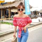 Off-shoulder Paisley Cropped Top