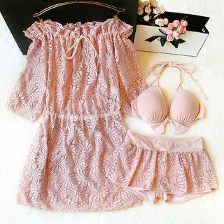 Set: Bikini + Off-shoulder Cover-up Dress