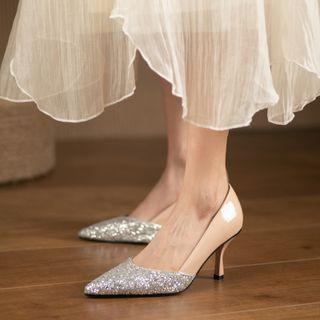 Stiletto Heel Sequined Panel Pumps