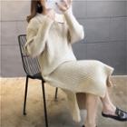 Polo-neck Ribbed Midi Sweater Dress