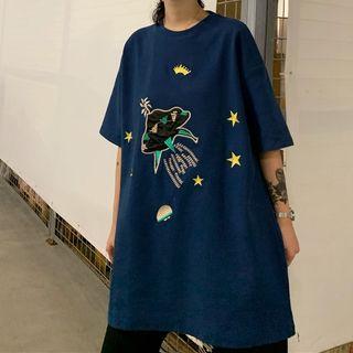 Short-sleeve Spaceship Embroidered T-shirt