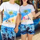 Couple Matching Set: Short-sleeve Printed T-shirt + Shorts