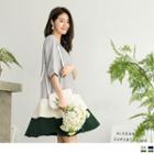 Elbow Sleeve Color Block A-line Dress