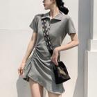 Short-sleeve Asymmetrical Drawstring A-line Polo Dress