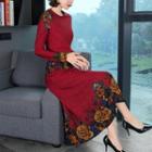 Long-sleeve Midi A-line Floral Dress