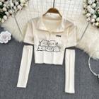 Short Sleeve Cat Print Polo Shirt With Mittens