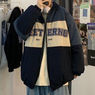 Lettering Color Block Zip-up Jacket