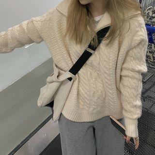 Half-zip Cable Knit Sweater White - One Size